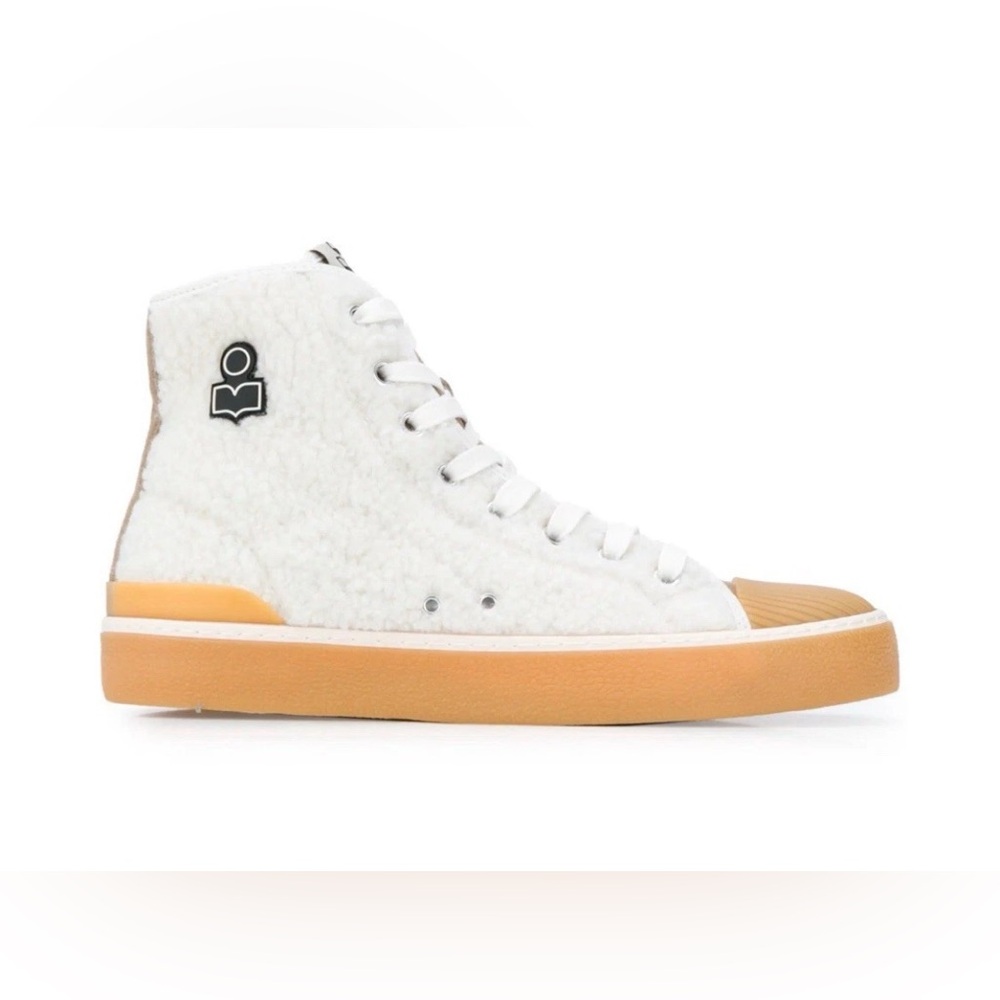 Isabel Marant Shearling High‑Top Sneakers Women’s 36 (US 5) White Fleece, 23 cm
